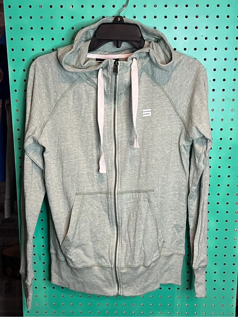 Light Heather Sage Full-Zip Hoodie with Drawstring Hood